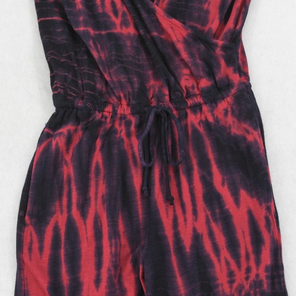 Sundry Jogger Jumpsuit Women V-Neck Sleeveless Tie Dye Drawstring Waist Red Navy - Picture 5 of 8